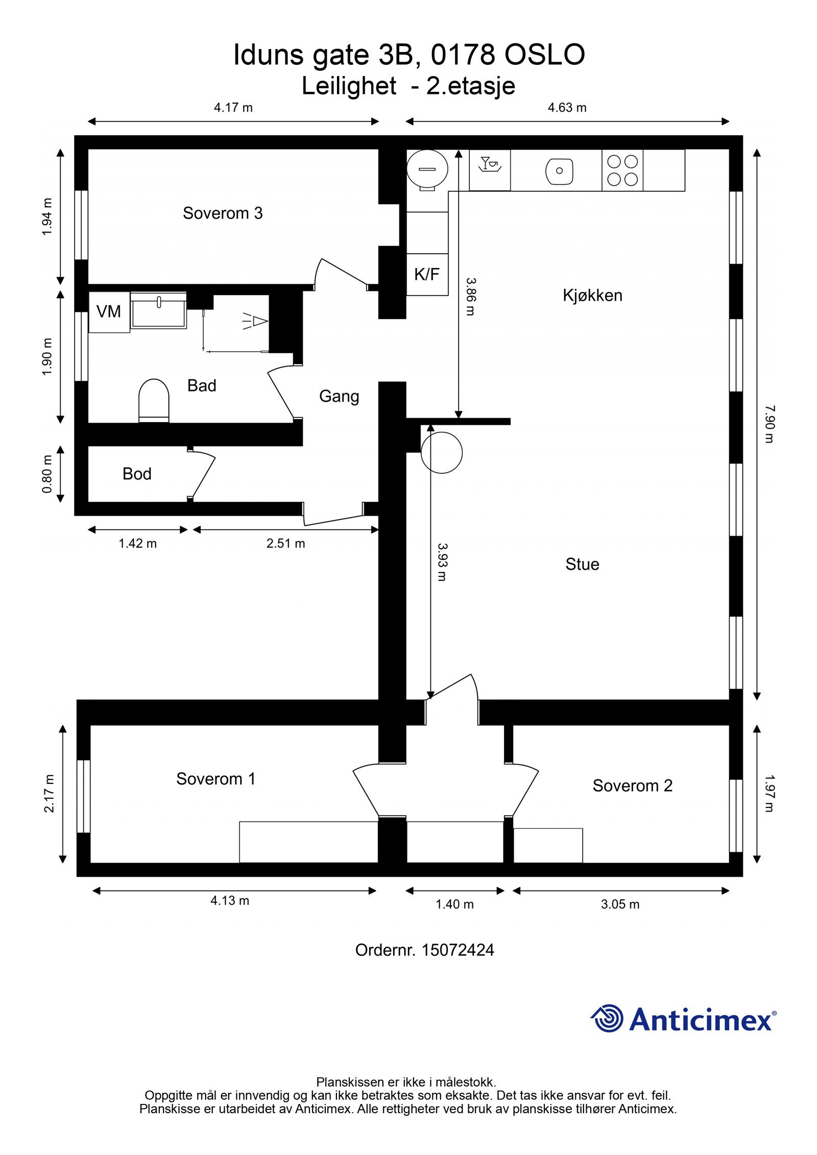 Dagens planløsning av boligen. Galleribilde