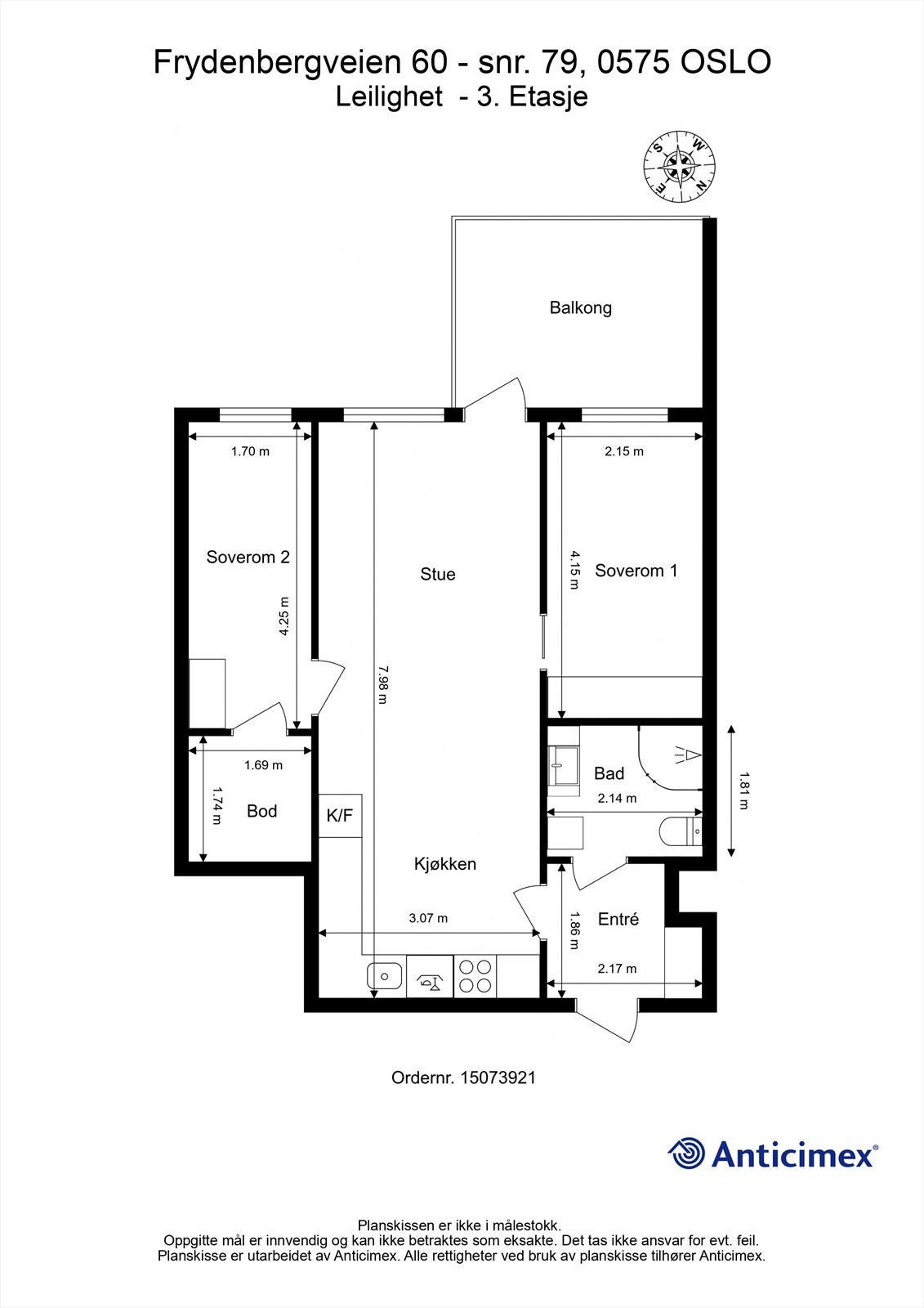 Målsatt planskisse - 3. etasje Galleribilde
