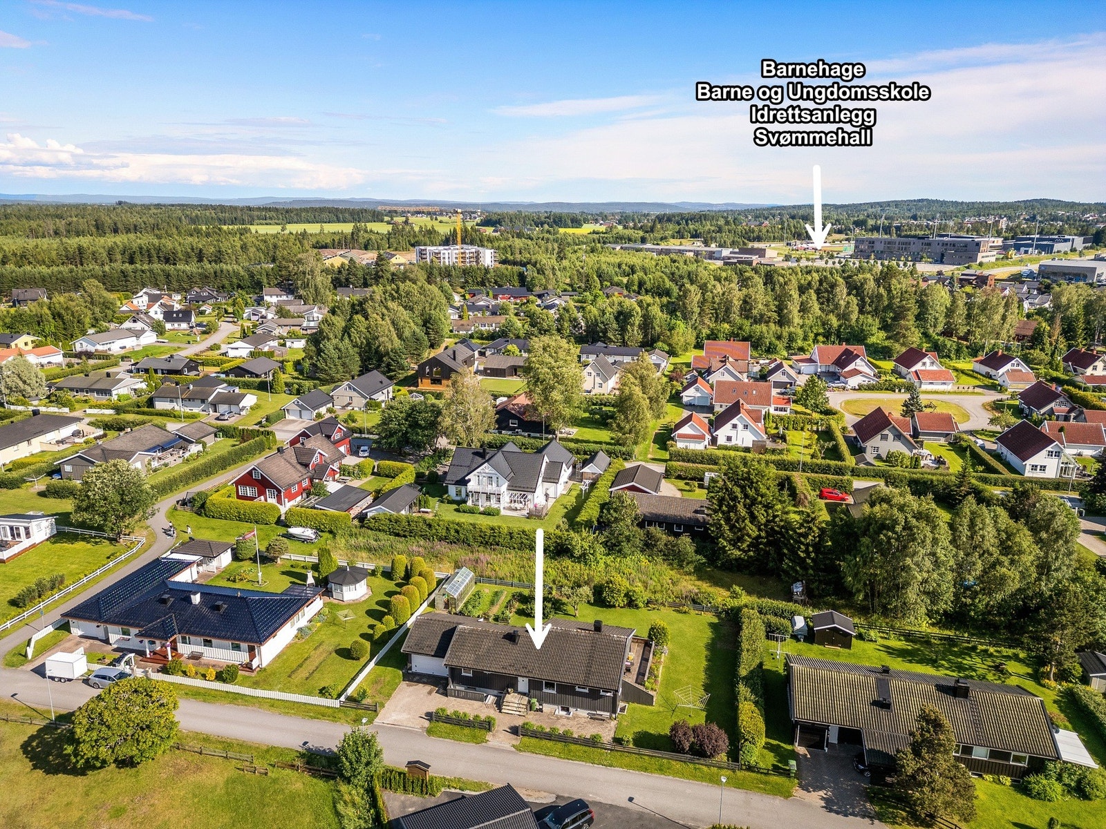 Det er kun 15 minutter å gå til barne- og ungdomsskole på Gystadmarka. Galleribilde
