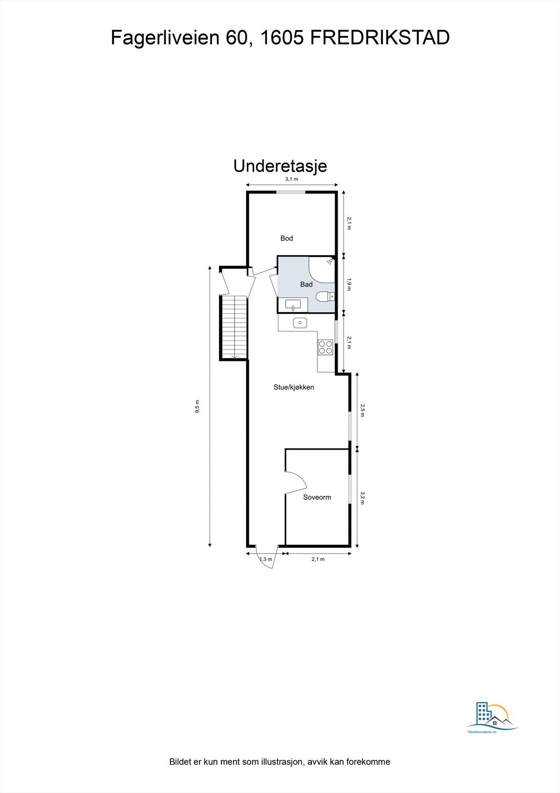 Veiledende skisse av hybel i underetasje. Galleribilde