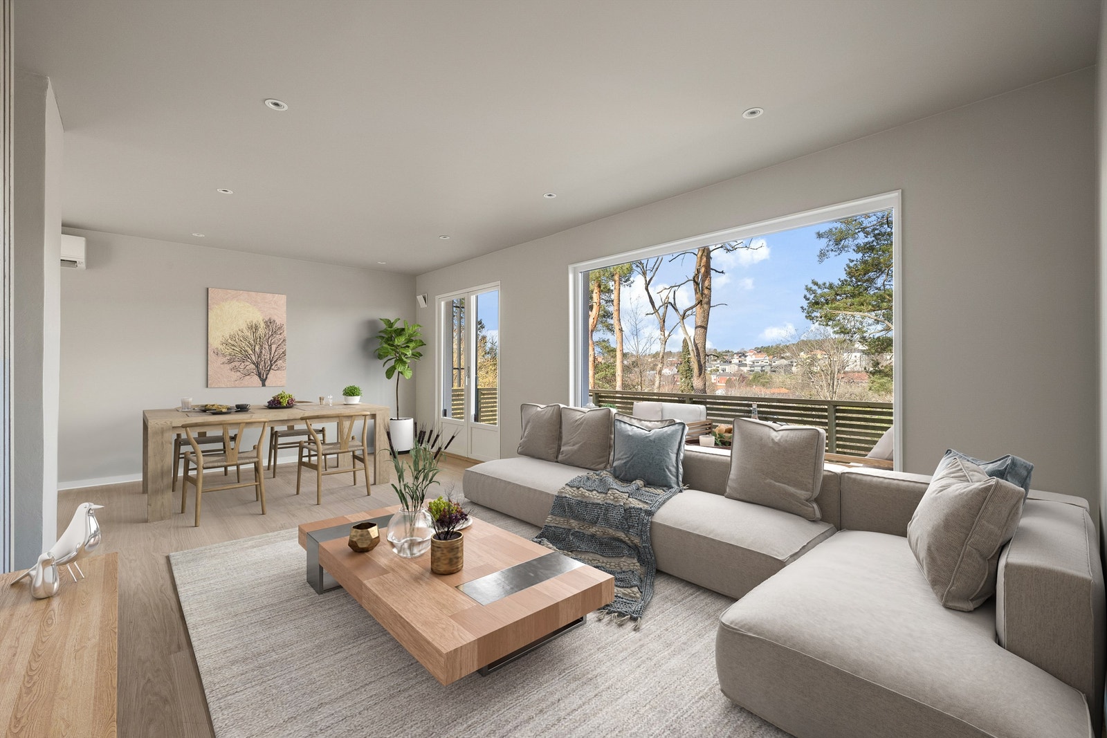 Eneboligen i Fagerliveien 60 er betydelig oppgradert gjennom vinteren 2024/2025. Bildet er digitalt møblert. Galleribilde