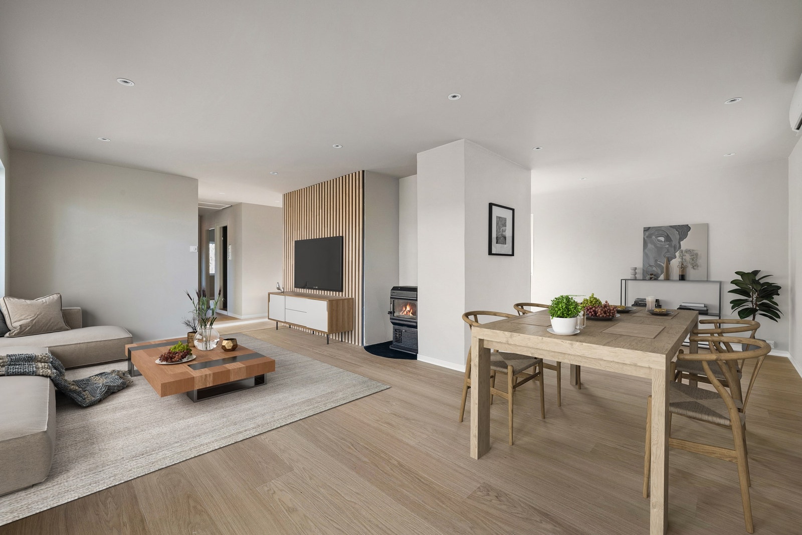 Flytt rett inn i et moderne hjem der både overflater og innredninger er helt nye. Bildet er digitalt møblert. Galleribilde