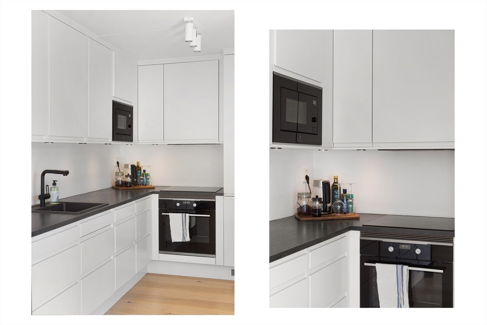 På kjøkkenet er det godt med lagringsplass i både skap og skuffer samt god plass til matlaging. Smart, uttrekkbar barløsning som sikrer ekstra benkeplass. Galleribilde