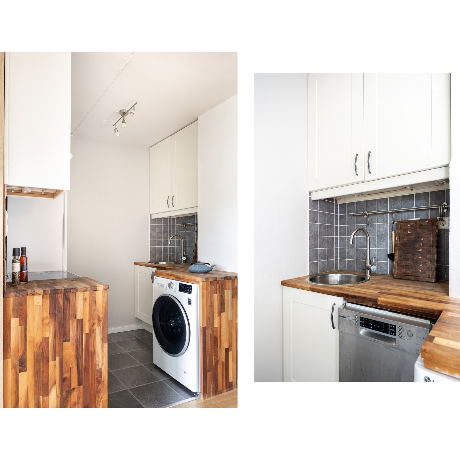 Det er opplegg for vaskemaskin på kjøkkenet, samt nisje for kjøleskap, komfyr og oppvaskmaskin. Galleribilde