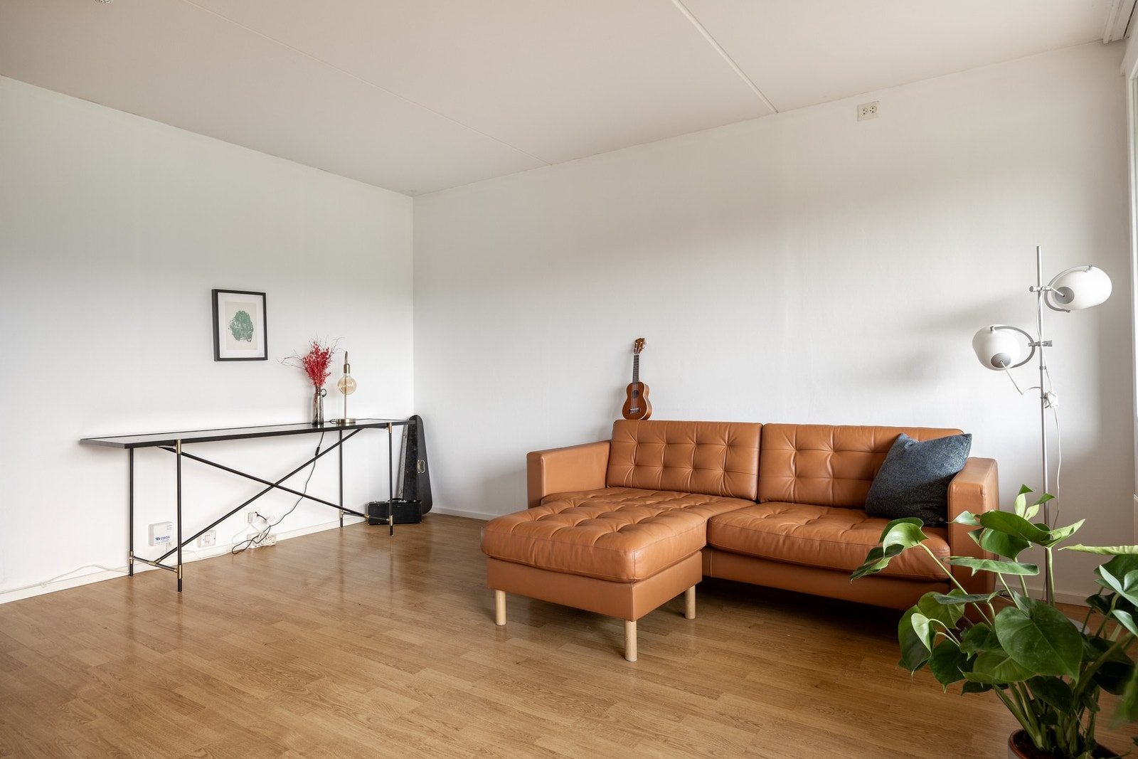 Det er god plass til sofa og spisegruppe. Galleribilde