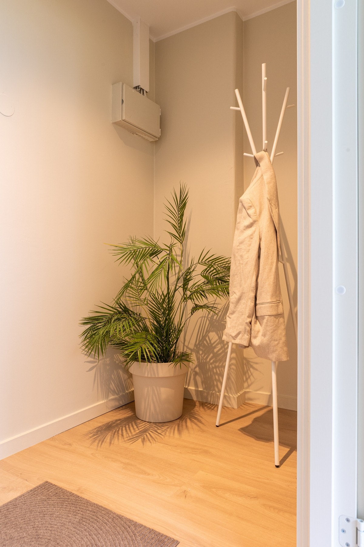 Romslig entré med plass til oppbevaring av sko og yttertøy. Galleribilde