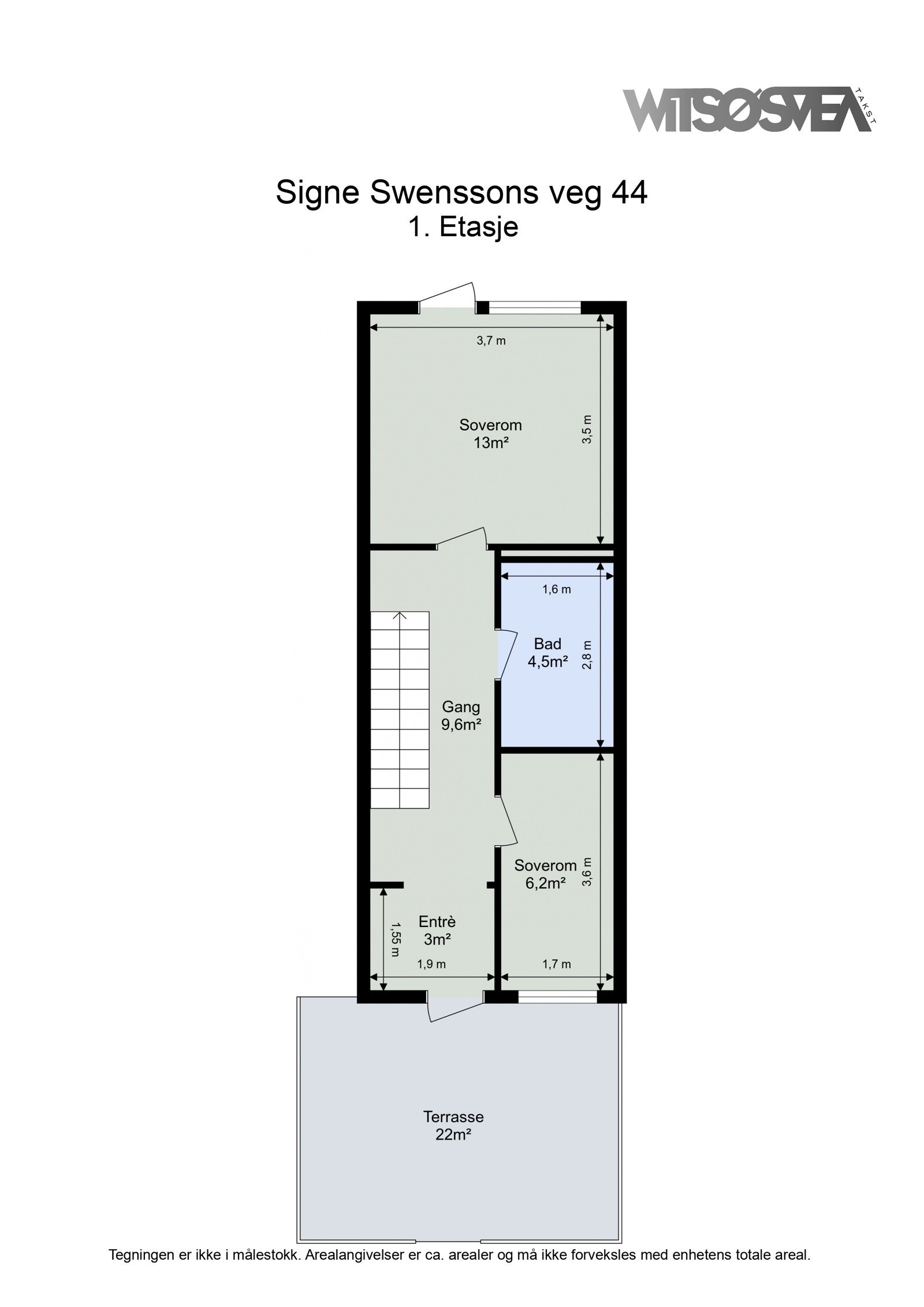 Planskisse 1. etasje med arealer. Galleribilde