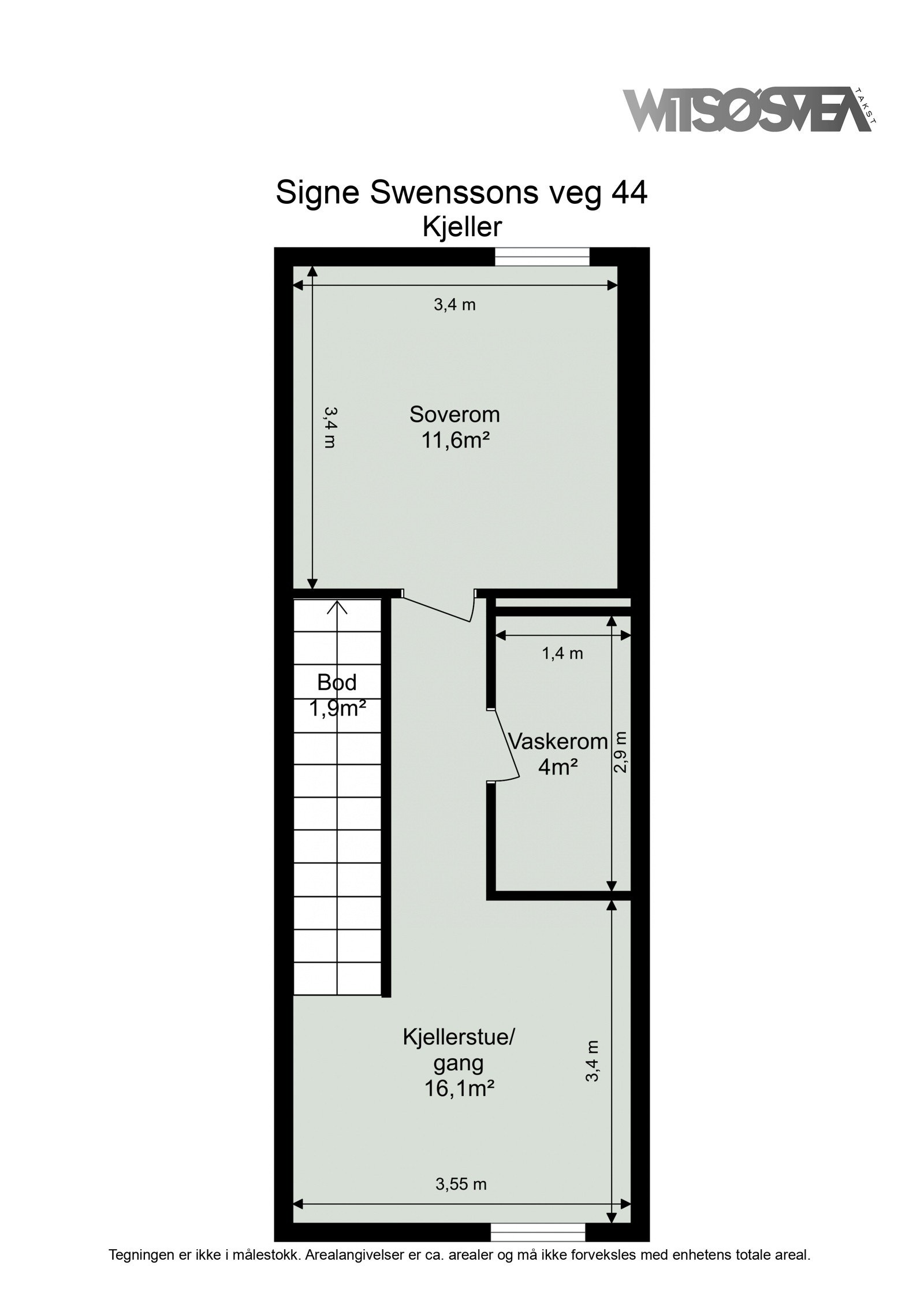Planskisse kjelleretasje med arealer. Galleribilde