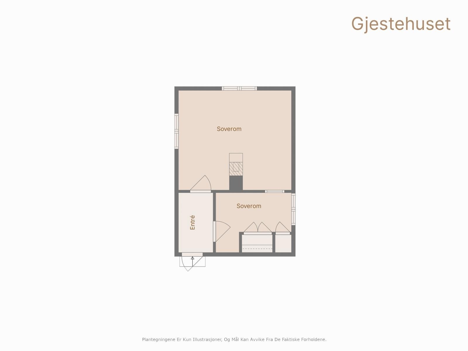 Gjestehuset med bl.a et stort soverom, samt et mindre soverom/kontor Galleribilde