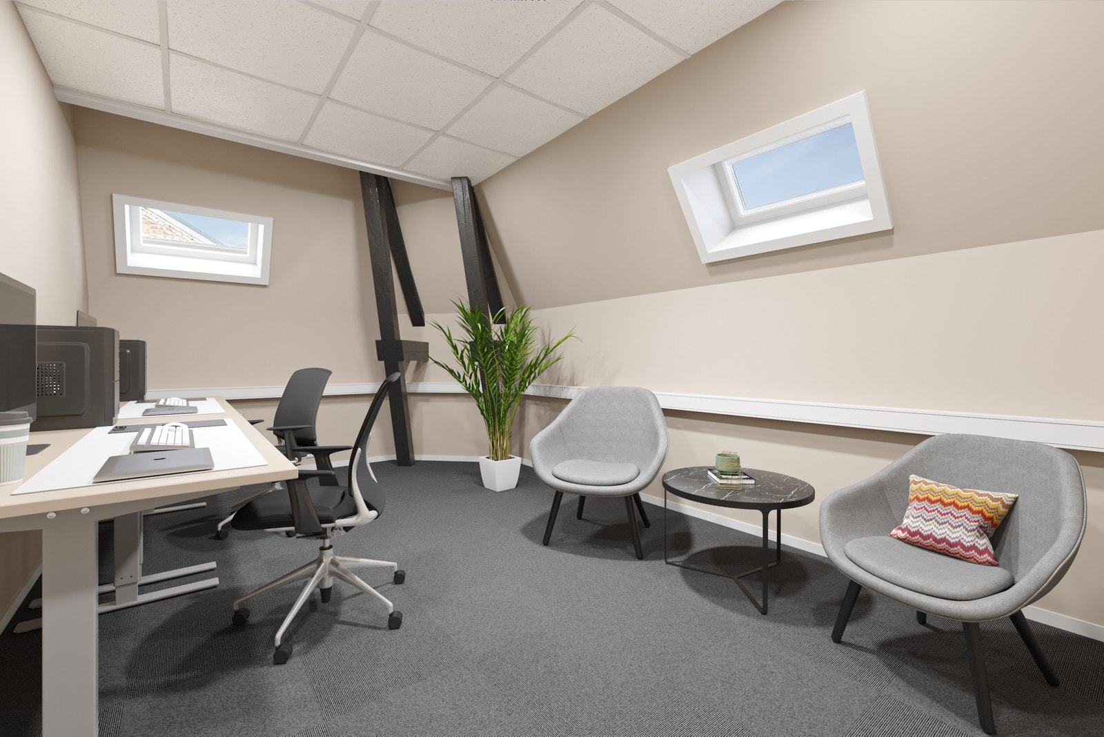 Alle kontorceller har høy standard og varierer i størrelse. Det er også mulighet for tilpasninger av areal om det skulle være nødvendig. Galleribilde