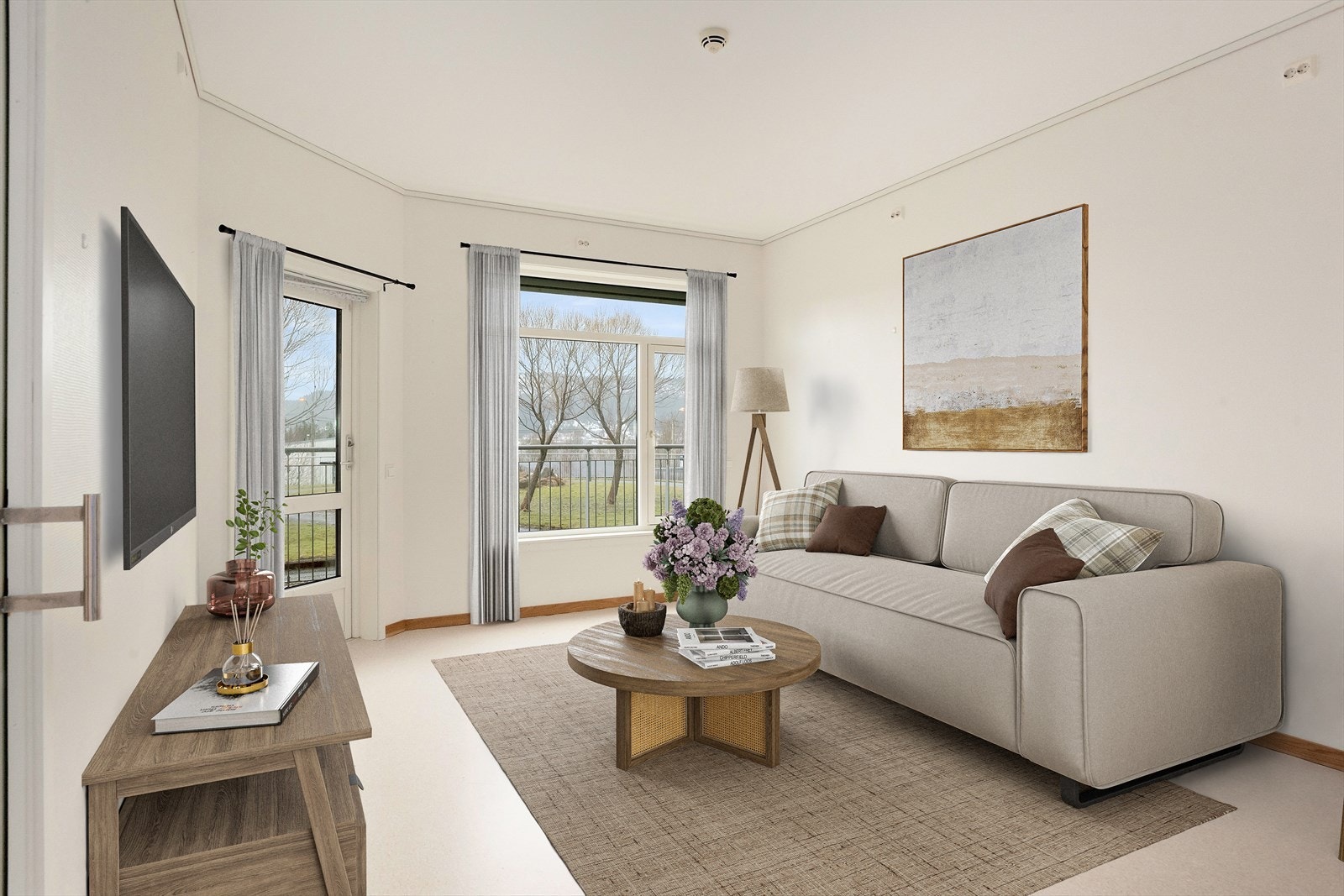 Leiligheten ligger fint til i 1. etasje med et internt bruksareal på ca. 46 m2. som inneholder gang, stue med utgang til markterrasse, kjøkken, bad/vaskerom og soverom. (Digitalt stylet) Galleribilde