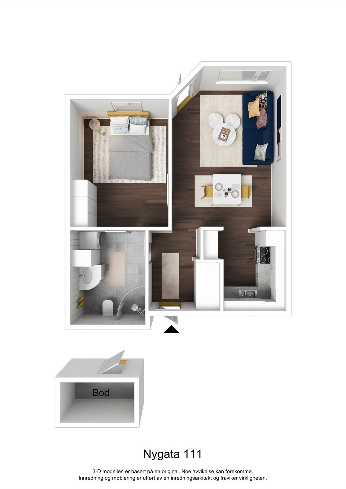 Planskisse over leiligheten - godt planløst. Galleribilde