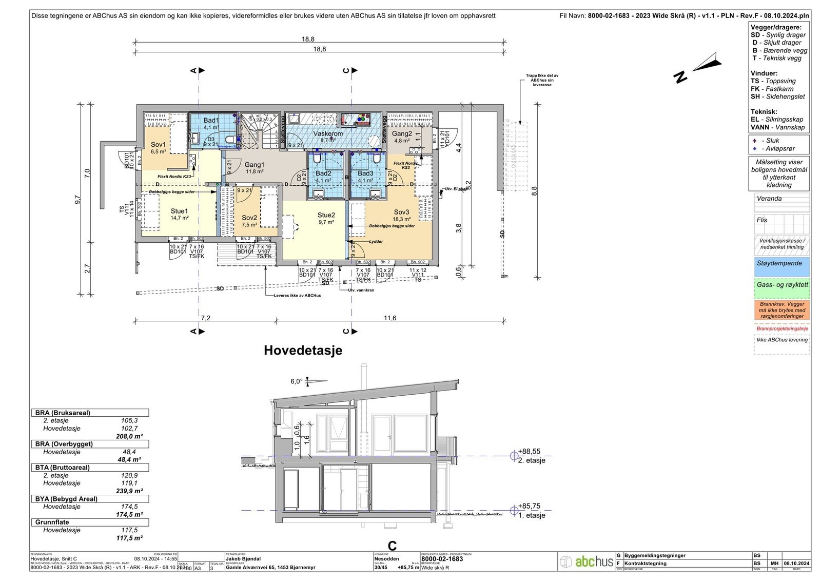 Plan 0. Her kan man gjøre endringer. Muligheter for hybler. Galleribilde