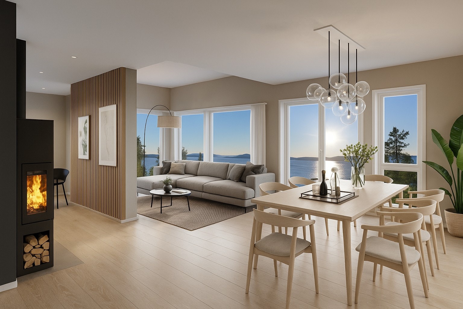 Utsikt fra stuen i boligen som er planlagt. Galleribilde