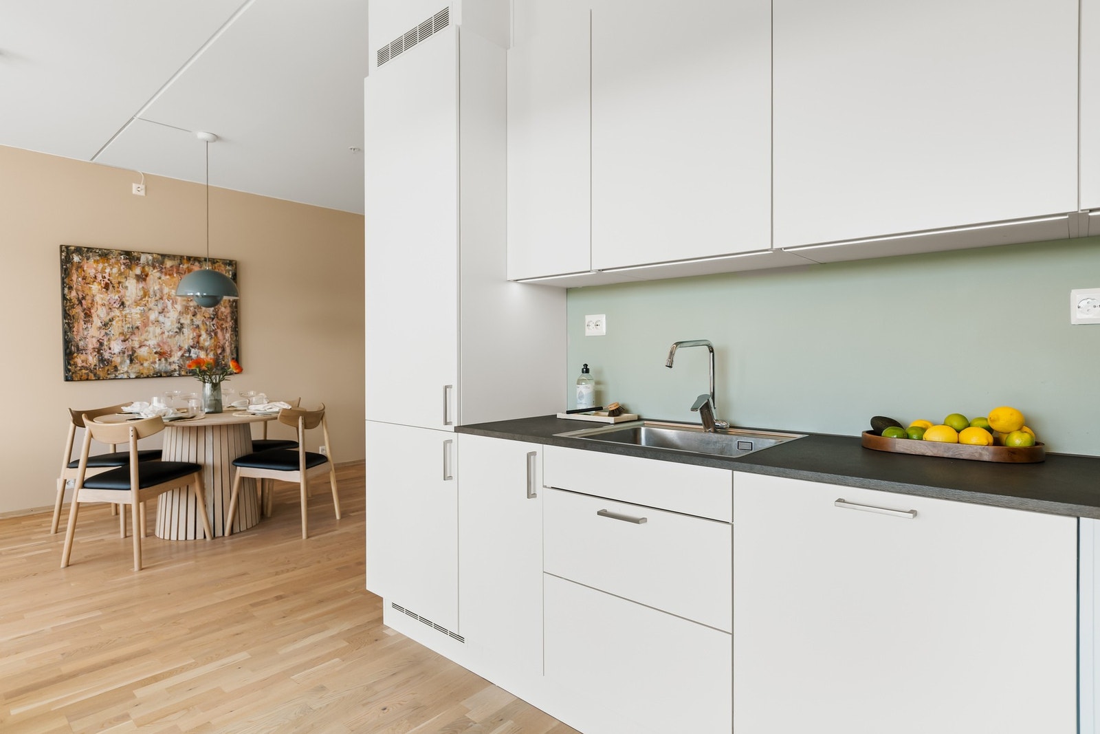 Det er kjøl/frys, oppvaskmaskin, komfyr, induksjonstopp, vannstoppsystem og komfyrvakt. Galleribilde