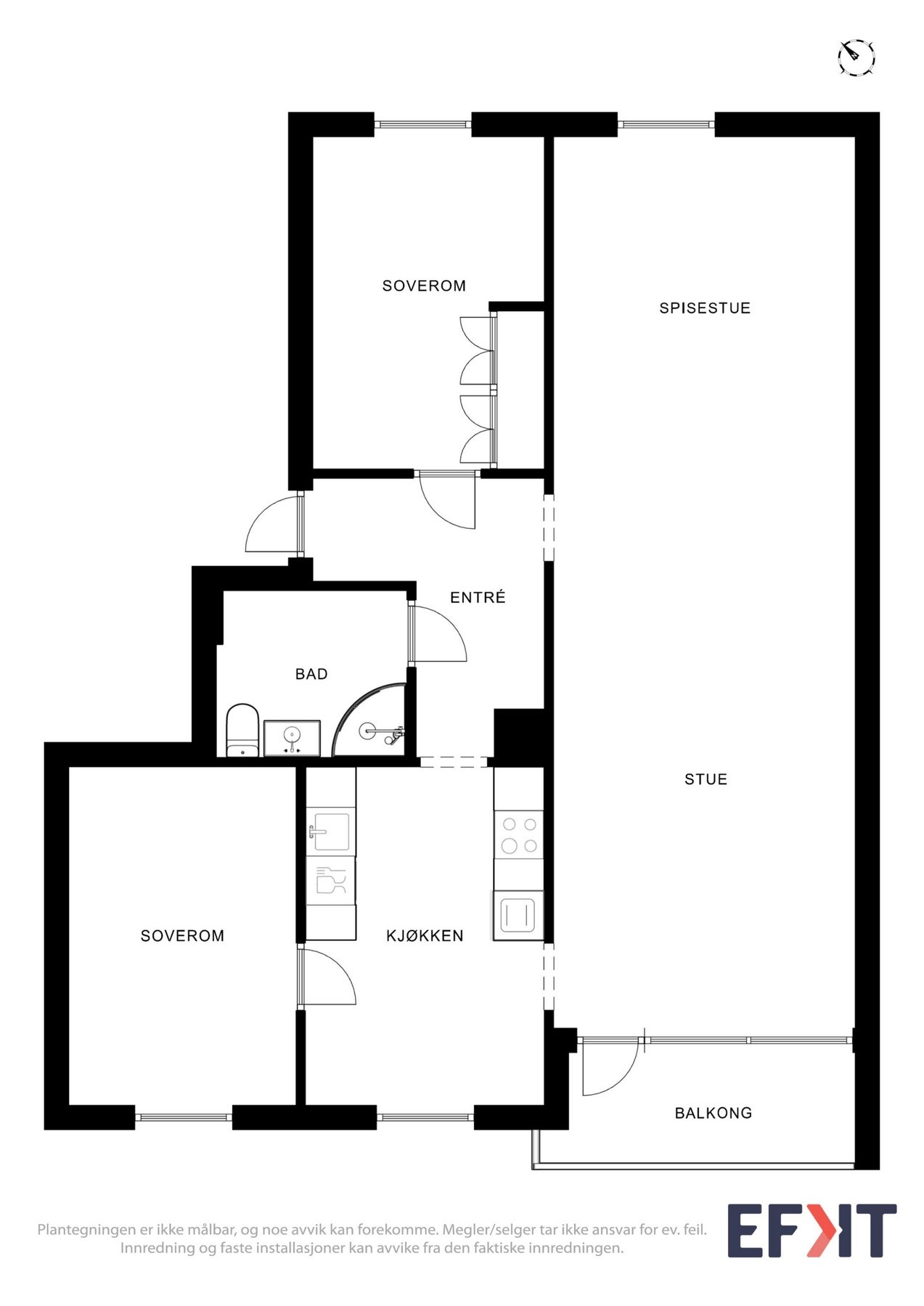 Plantegning som viser planløsningen over leiligheten. Galleribilde