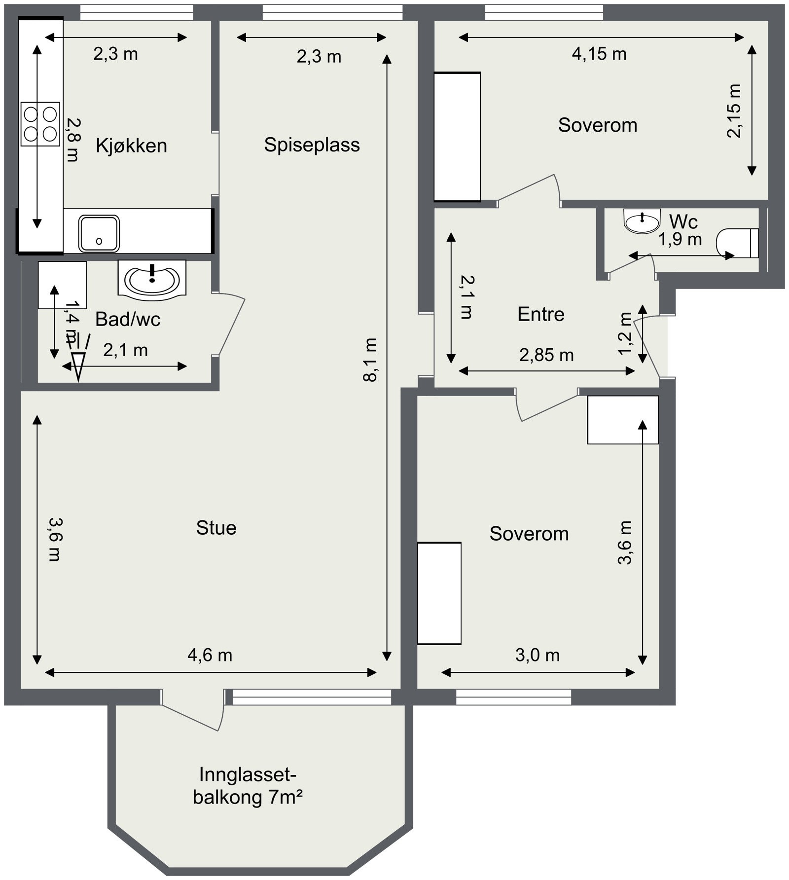 Skisse med mål. Galleribilde