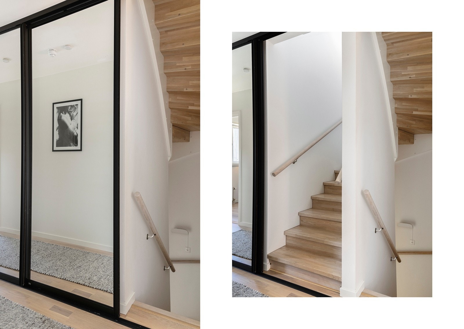 I gangen er det etablert garderobeinnredning med en liten hemmelighet - sjekk den kule løsningen med skjult trapp opp til toppetasjen! Galleribilde