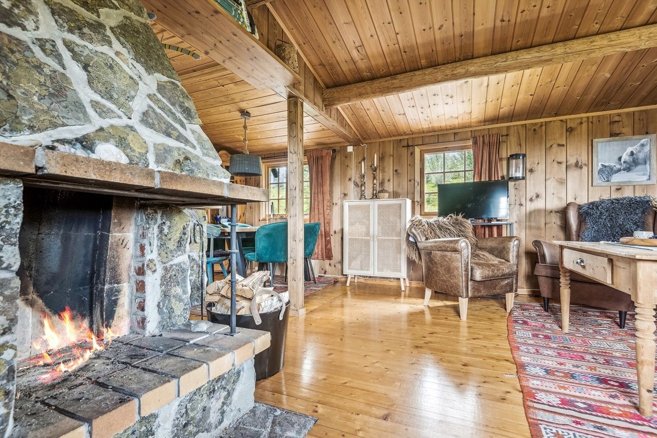 Stue med åpen peis Galleribilde