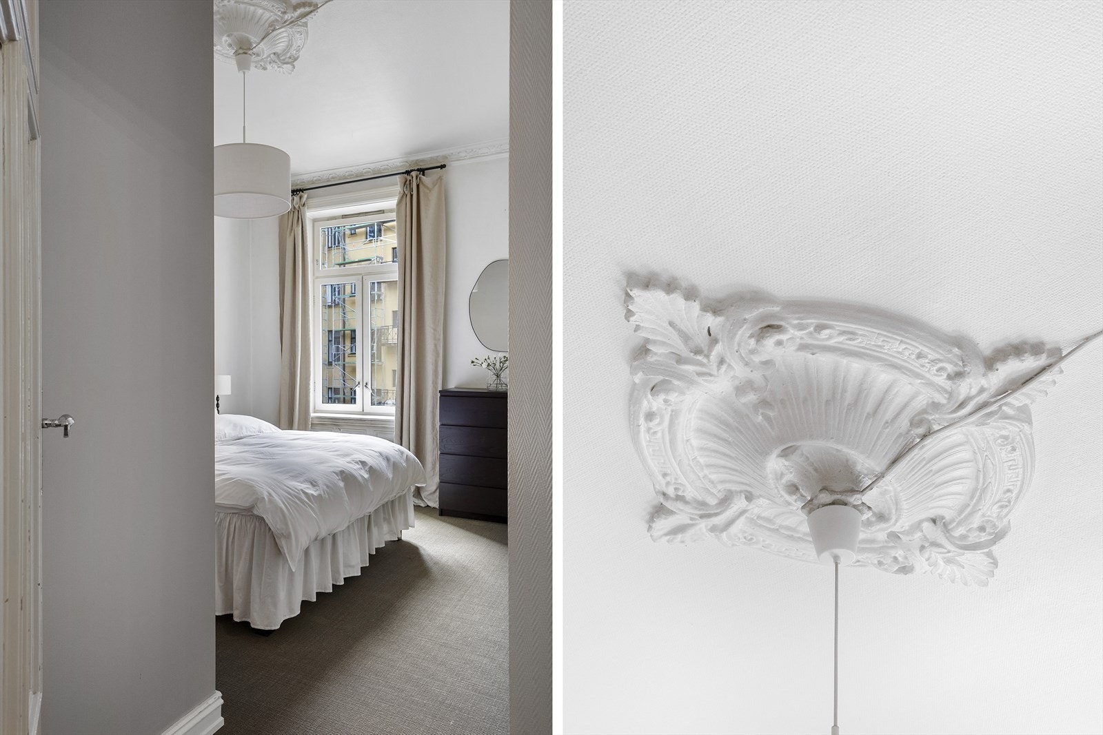 Elegant stukkatur i tak og store vinduer som slipper inn rikelig med lys. Galleribilde