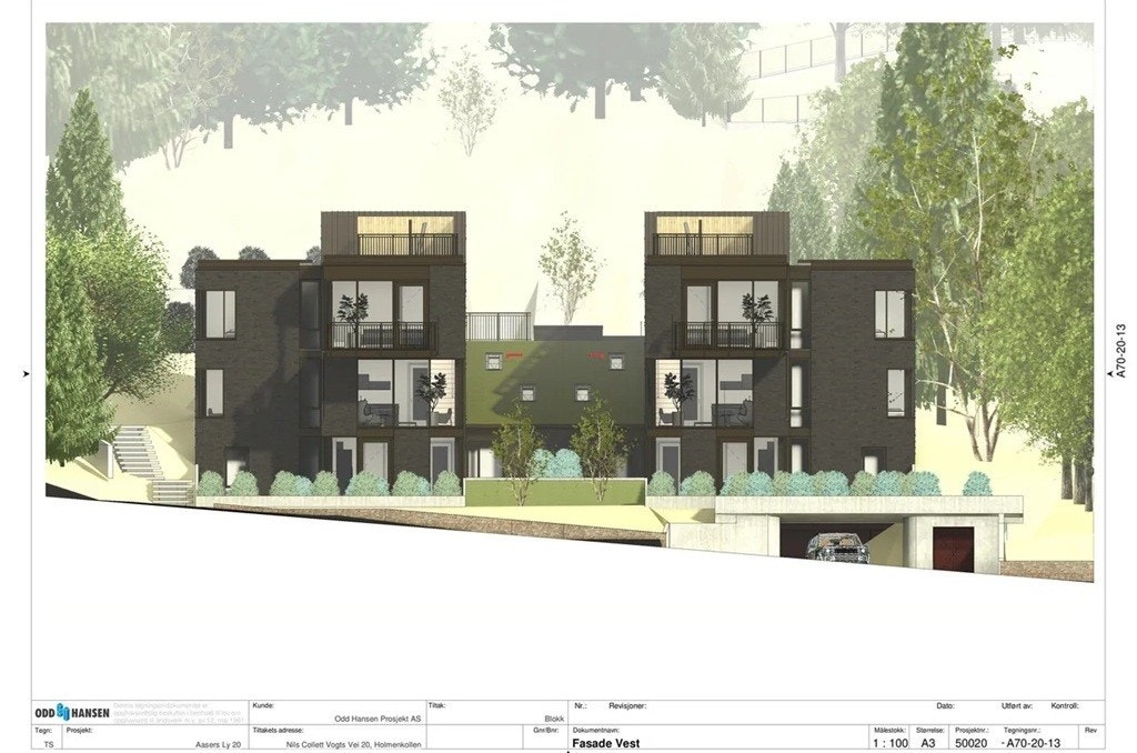 Arkitekttegning av fasade Galleribilde