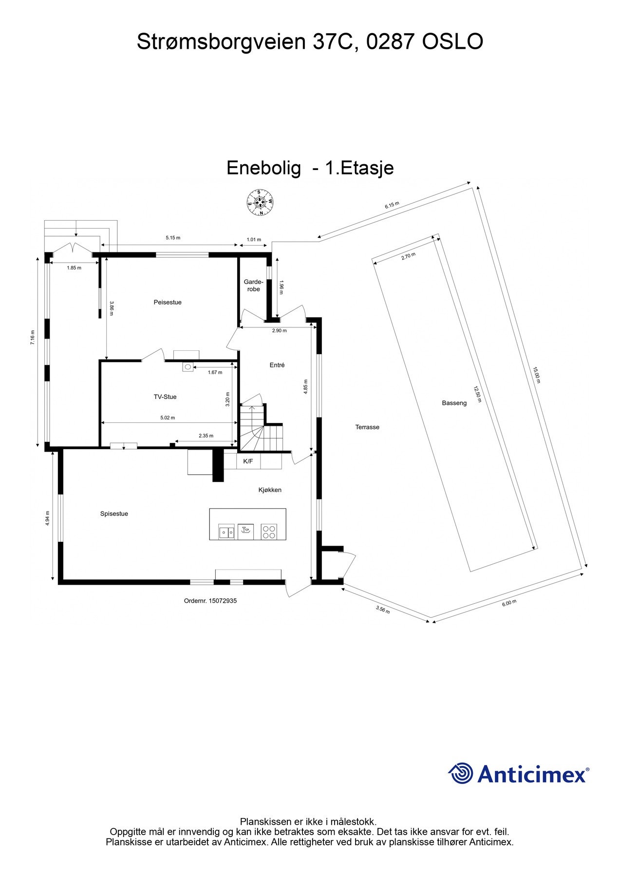 Plantegning 1.etasje. BRA-i 241 kvm. Entré, garderobe,
tv-stue, peisstue,
kjøkken, spisestue. Galleribilde