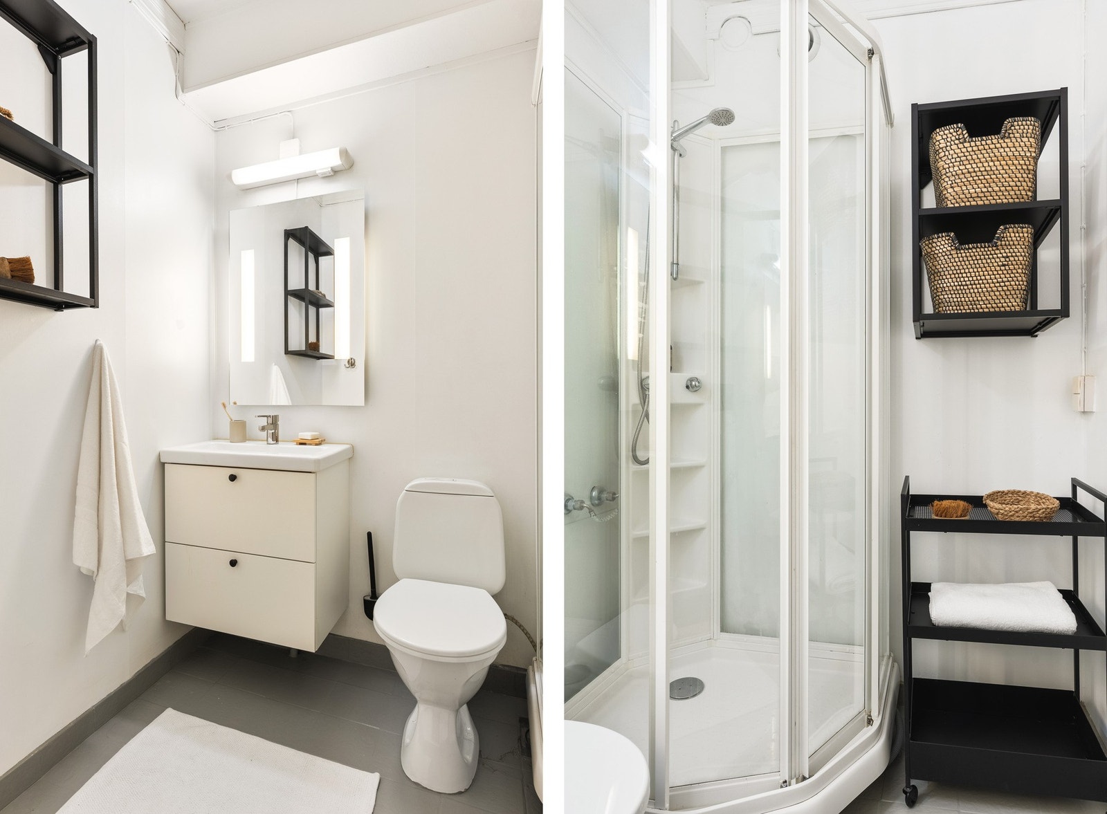 Det inneholder toalett, baderomsinnredning og dusjkabinett. Galleribilde