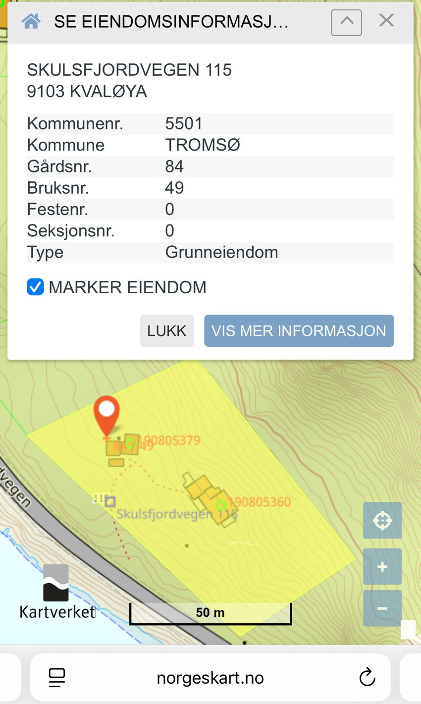 Oversiktskart ubebygd tomt på ca. 2174 kvm, som i all hovedsak består av naturtomt