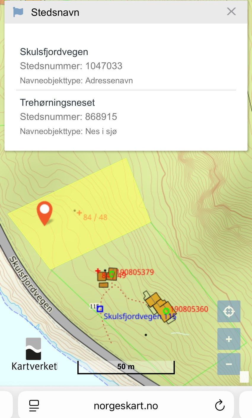 Oversiktskart eiet tomt med areal på ca. 4091 kvm