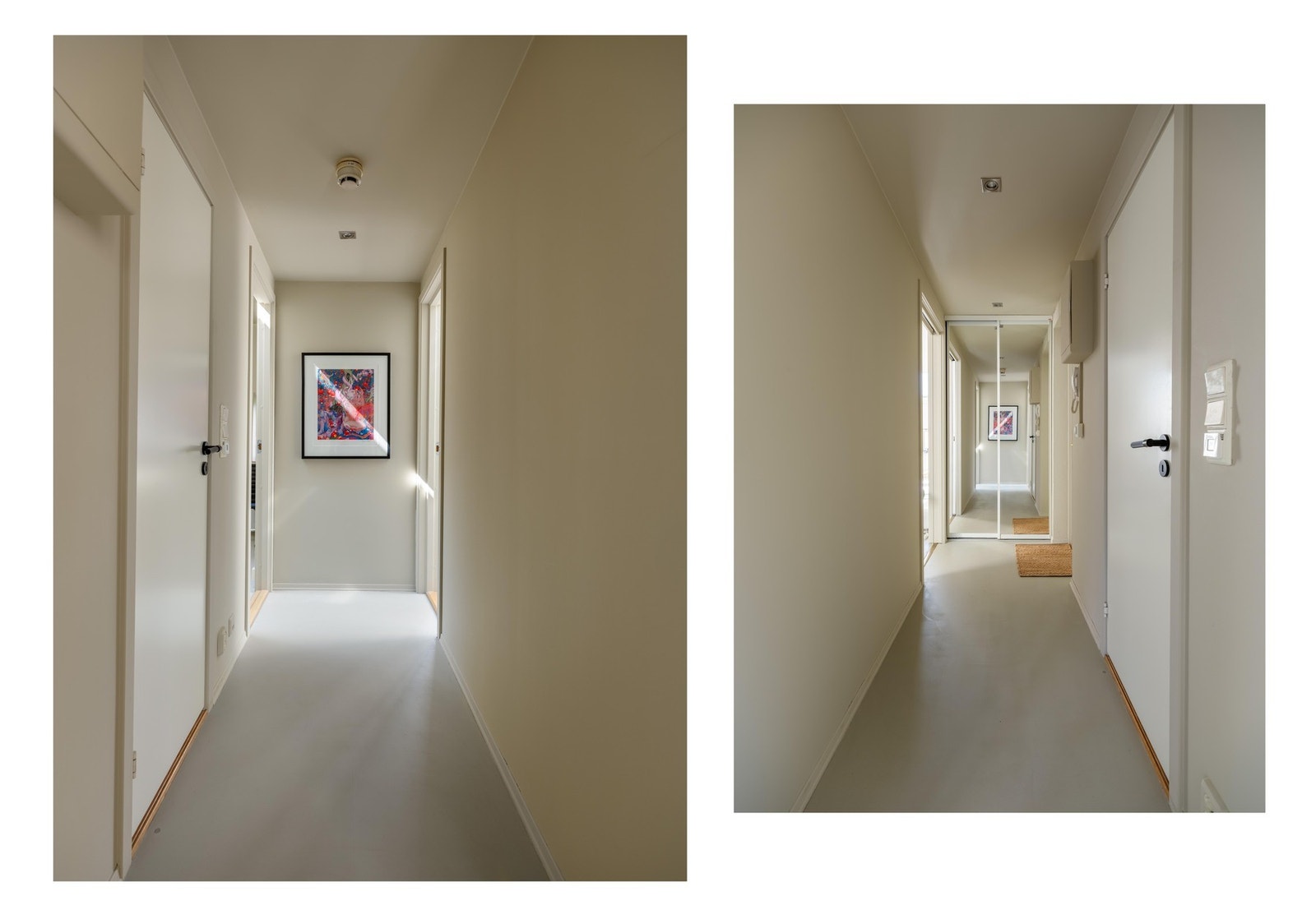 Entreen binder rommene fint sammen. Her er det plass til jakker og sko i skyvedørsgarderobe. I tillegg disponerer boligen en kjellerbod på hele 10 kvm. Galleribilde