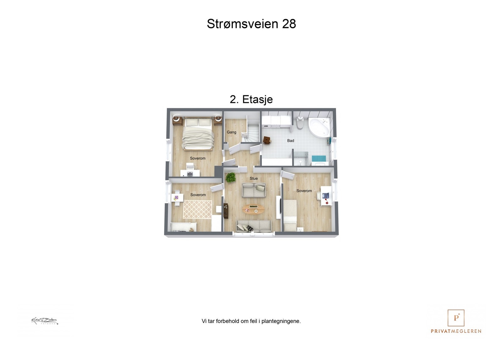 3 D plantegning 2. etasje Galleribilde