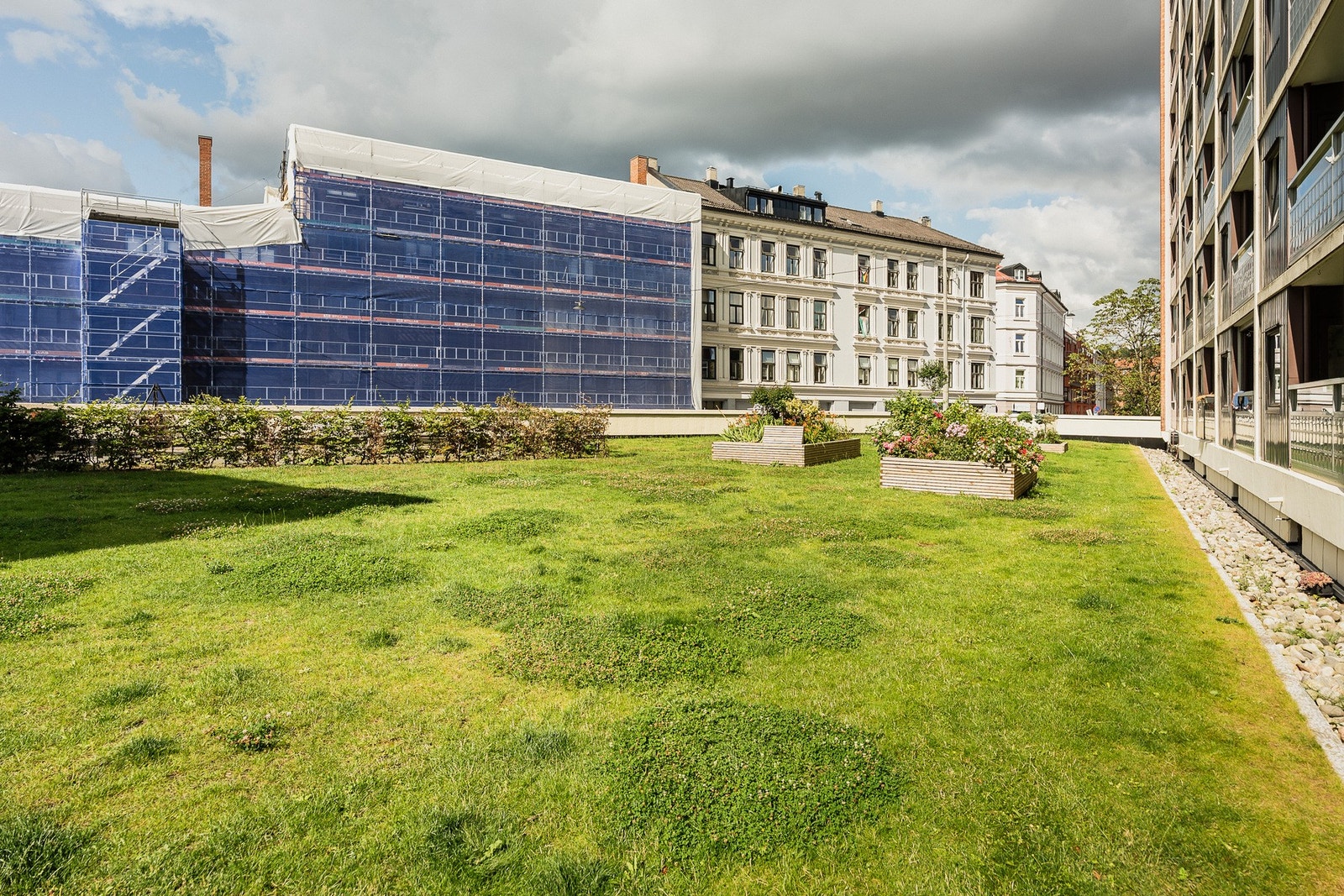 Det er rikelig med trygg boltreplass i den store felleshagen Galleribilde