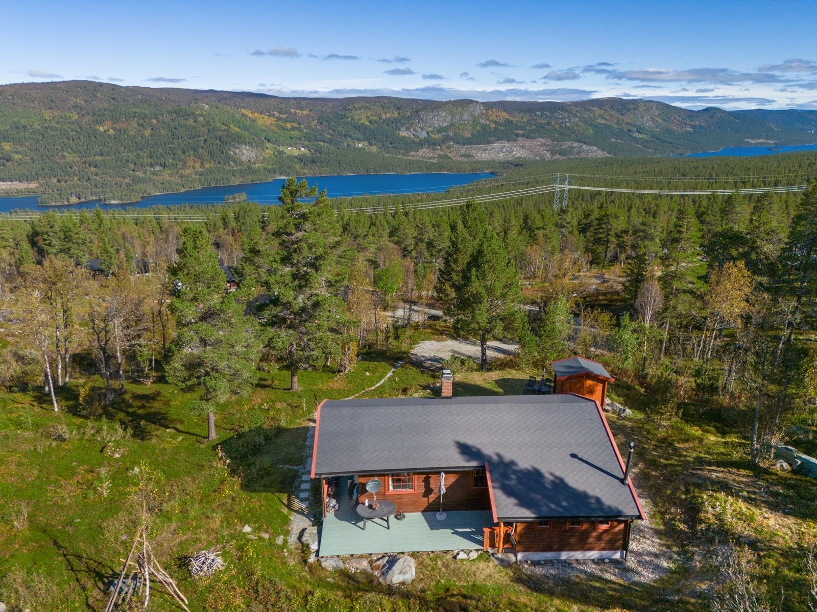Hytten ligger ca. 943 moh. og ligger i et flott høyfjellsterreng med spredt hyttebebyggelse Galleribilde