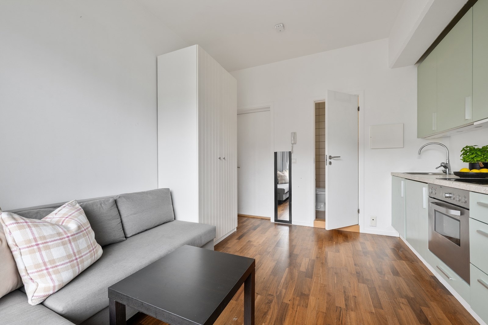 Hybelen har stue/kjøkken/(soverom) i ett og tilhørende bad Galleribilde