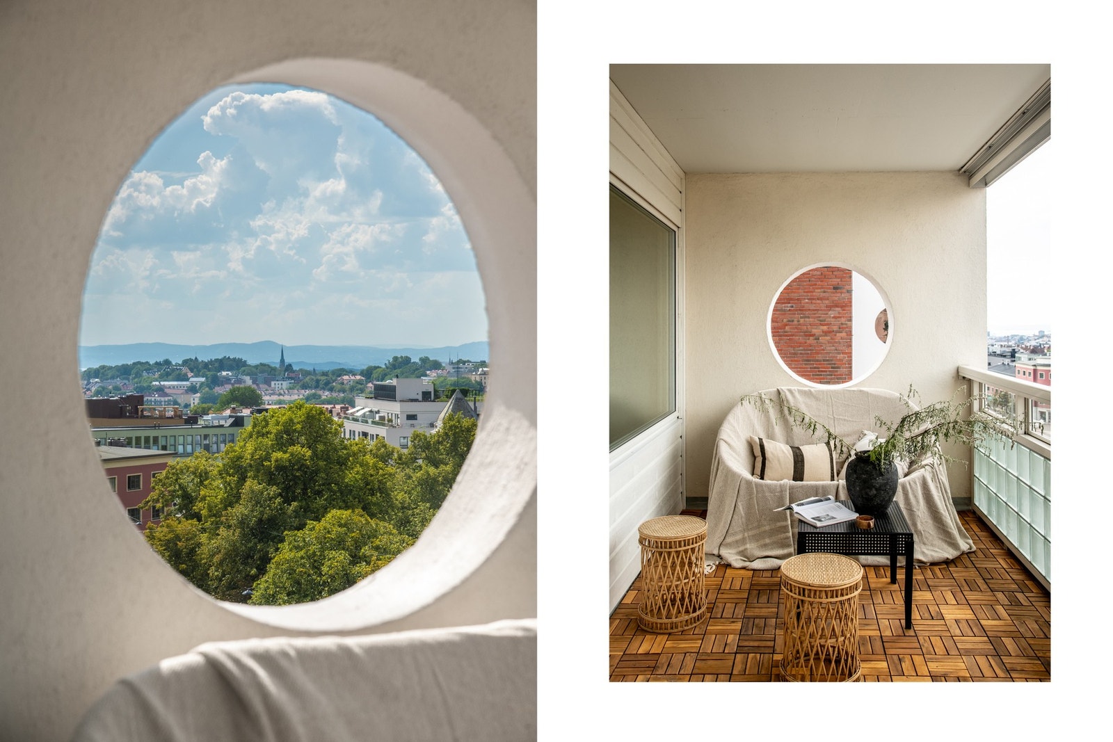 Et sjarmerende utsiktspunkt i balkongens konstruksjon rammer inn en vakker utsikt nedover byen. Galleribilde