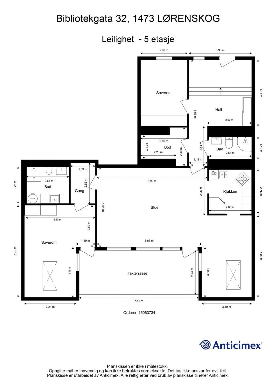Plantegning - slik ser leiligheten ut i dag Galleribilde