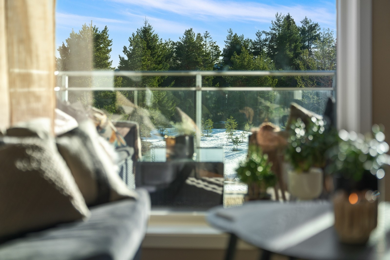 Her sitter man usjenert og ser ut over den flotte furuskogen. Det gjøres for øvrig oppmerksom på at området foran kan bli bebygd i fremtiden. Se komplett salgsoppgave eller konferer med megler for mer info. Galleribilde