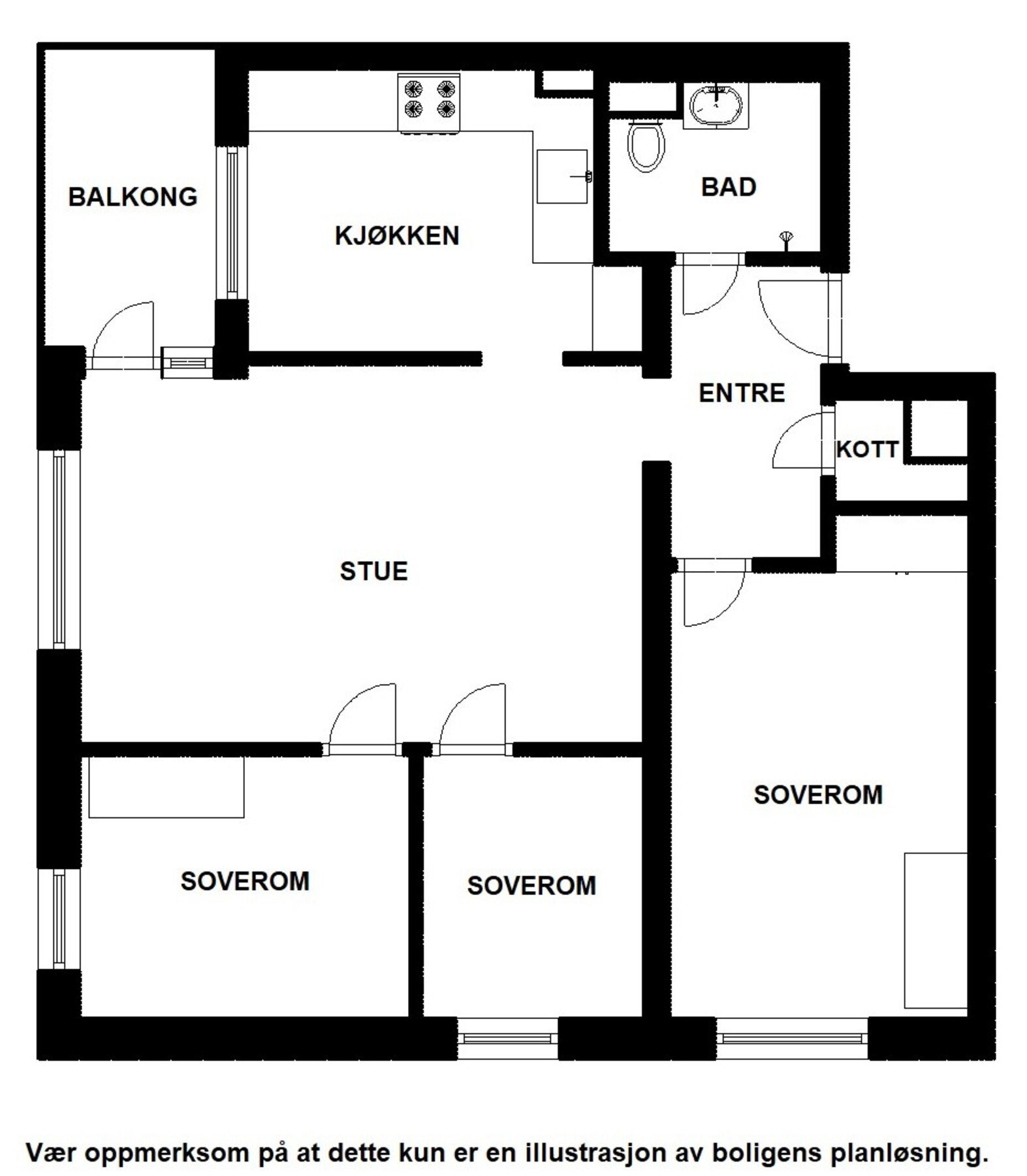 Planskisse. I tillegg disponerer leiligheten loftsbod med gulvareal på 3,4 m² og kjellerbod på 3,4 m². Galleribilde