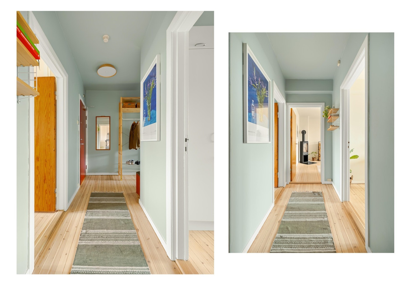 Entreen binder leilighetens rom fint sammen, og herfra finner vi det separate kjøkkenet. Galleribilde