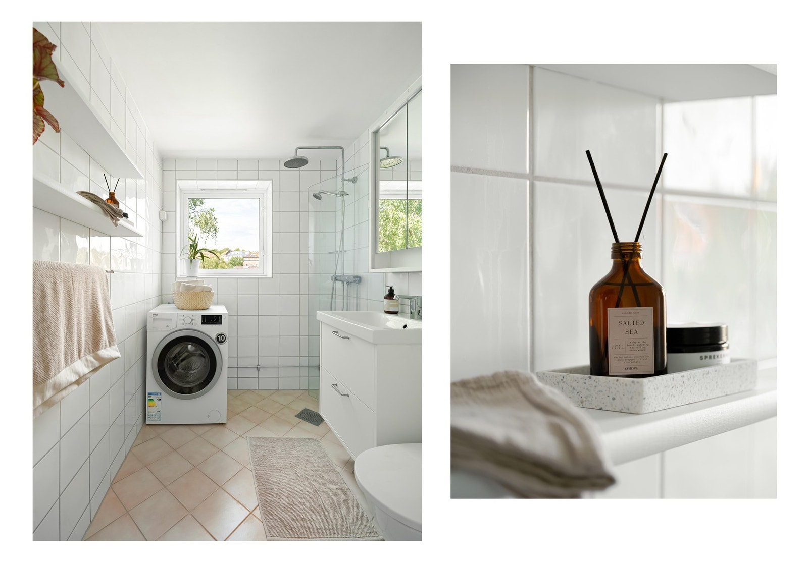 Fra entreen finner vi inngangen til badet, som virkelig er lyst og delikat. Galleribilde