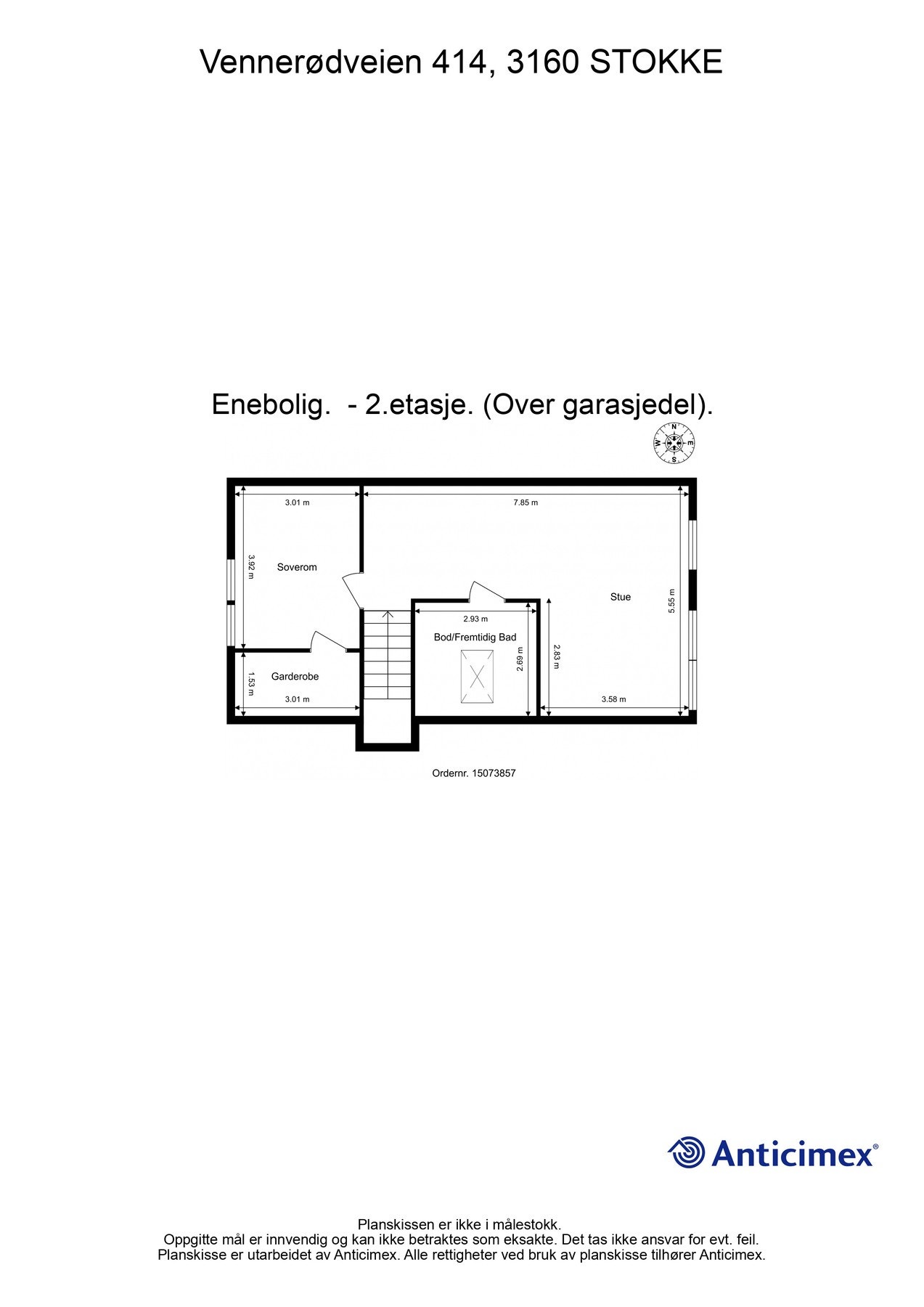 Planløsning for 2. etasje i garasjedelen. Galleribilde