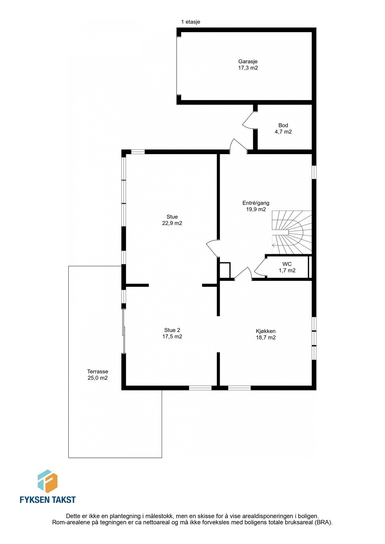 Boligen har en god planløsning over 3 plan. Plantegning over 1. etasje. Galleribilde