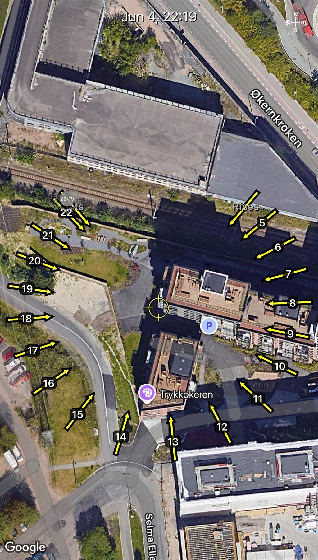 Solkart som viser solens bane på sommerstid. Leiligheten ligger svært godt til mtp. solforhold. Galleribilde