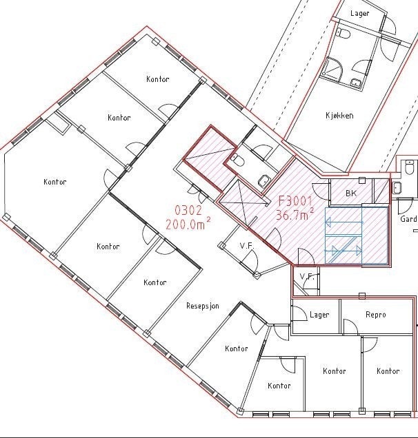 Planløsning 3.etg arealnr 0302 Galleribilde