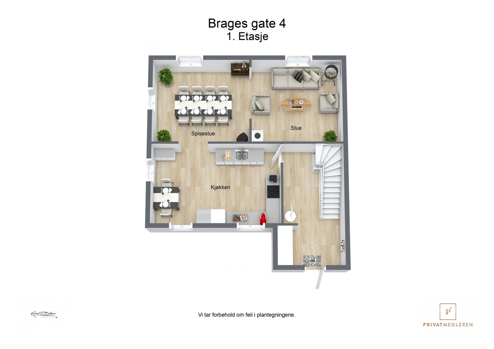 3 D plantegning 1. etasje Galleribilde
