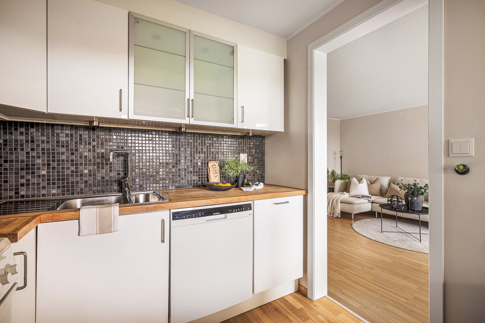 - Hvitevarer fra Siemens, Gorenje og Electrolux følger med, og det er godt med skap- og benkeplass - Galleribilde