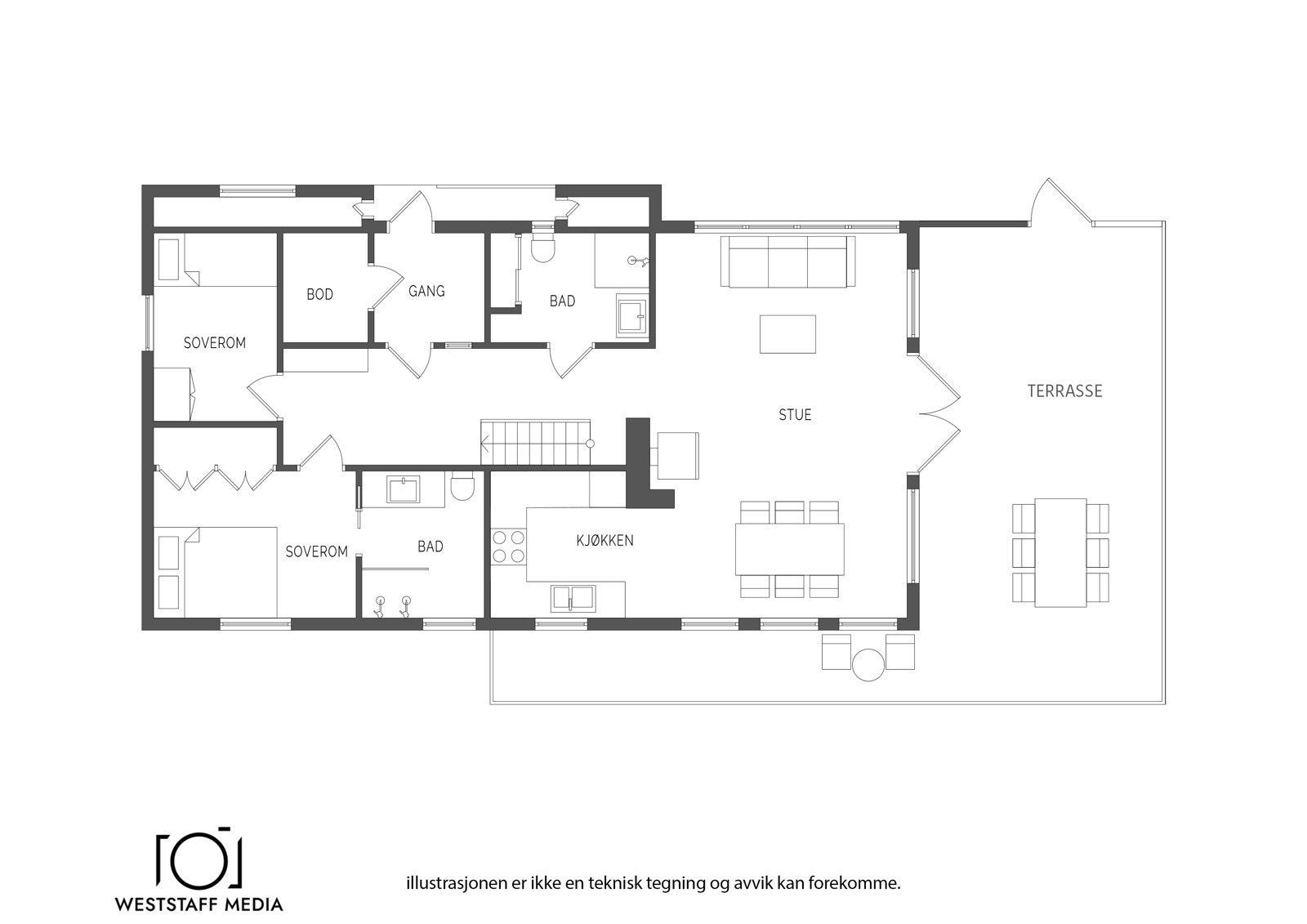 Planløsningen hovedetasjen. Galleribilde
