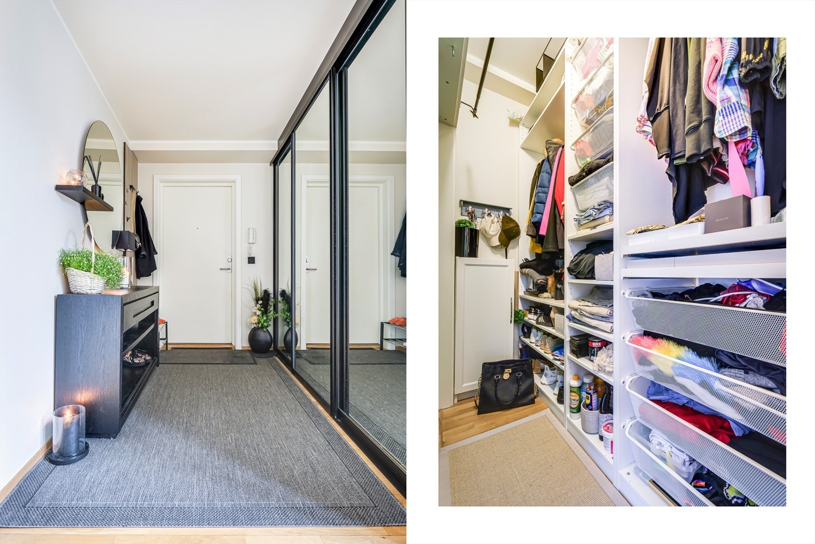 Entréen byr på gode oppbevaringsmuligheter i bod/ walk-in closet Galleribilde