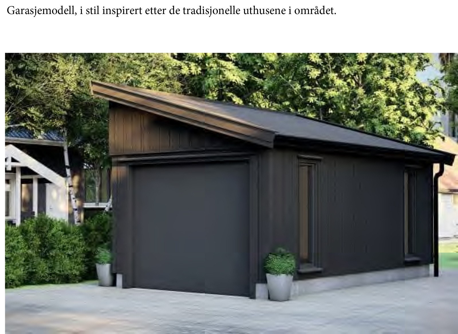 Utkast garasjetegning. Det er ikke søkt om garasje på denne tomten så det blir det opp til ny eier å søke om og få godkjent. Galleribilde