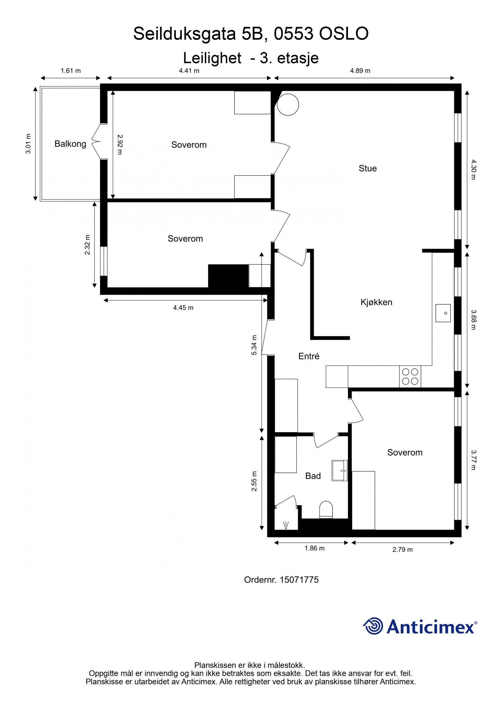 Plantegning med mål. Galleribilde